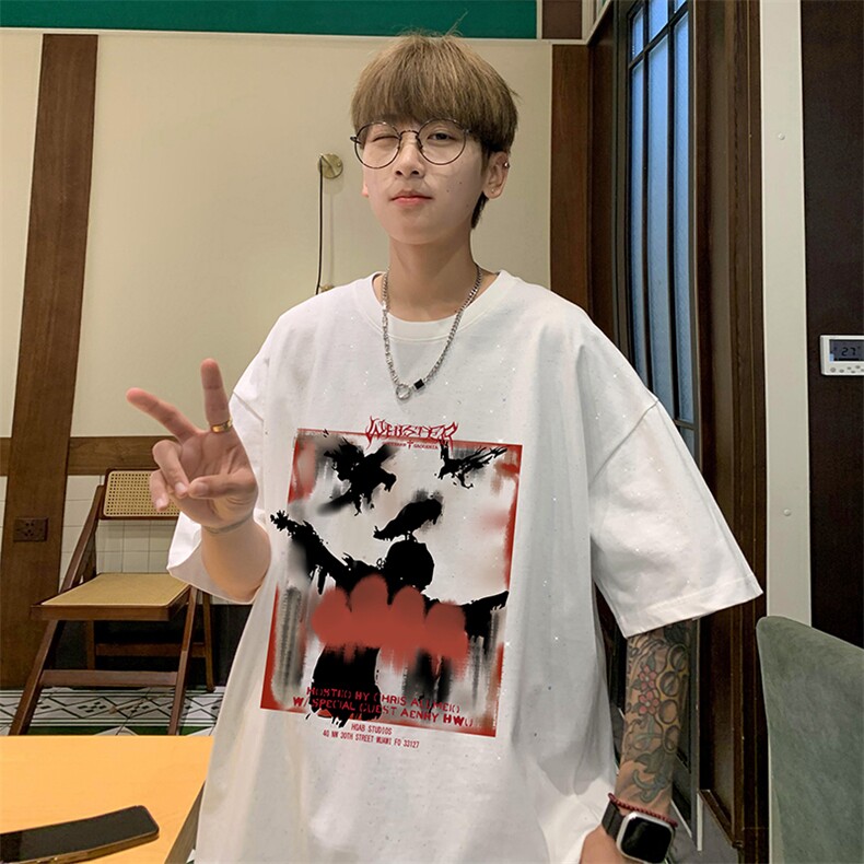 量大优供抖音视频支持得物配合二开美式满天星亮片短袖T恤MTX502,男装T恤,电商A486