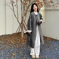 韩系粉色双面毛呢大衣女2025冬季新款中长款学院风气质毛呢外套潮，女装毛呢外套，2C123