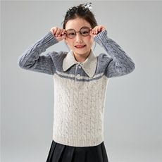 精选儿童Polo领羊毛针织衫男女童拼色麻花打底毛衣宝宝长袖上衣，童装儿童羊毛衫，初丹羊绒童装