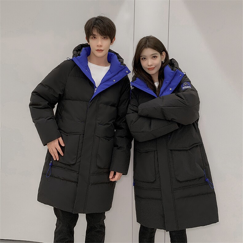 现货韩版情侣装长款羽绒服男女青年学生加厚300克羽绒服大衣,男装羽绒服,钱塘723