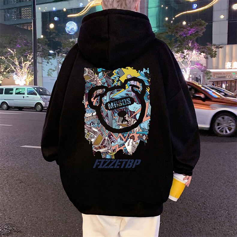 CM035纯棉连帽卫港风潮牌帽衫oversize美式高街宽松休闲外套图片