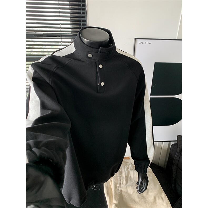 特批P48无差价480g重磅插肩袖拼接撞色高街大码立领卫衣男W5392，男装卫衣，电商A001-1