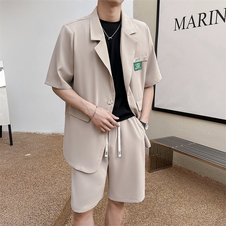 2023短袖套装夏季薄款冰丝衬衣服高级感痞帅西服PS06-P115-控158,男装西服套装,星座816A（原B366）