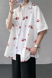 8XL-M腊肠狗花衬衫男短袖夏季冰丝薄款花衬衣寸衫外套DC28003P38图片