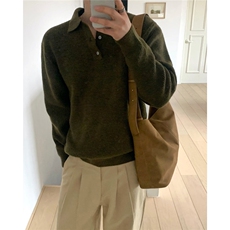 韩系翻领毛衣针织POLO衫花棕绿5081/P88，男装针织衫/毛衣，电商A242