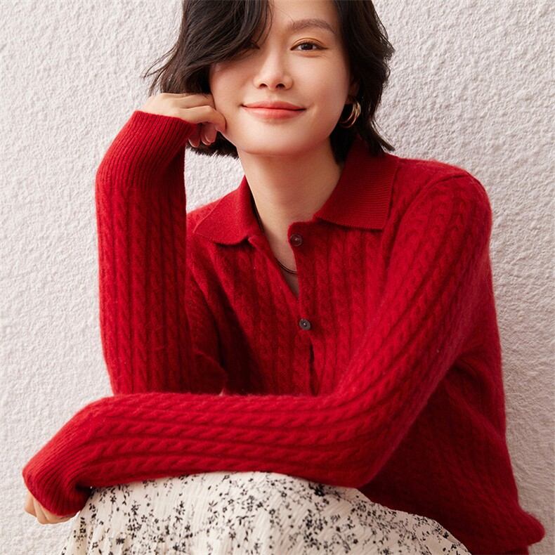 2025春秋新款羊绒衫女100纯山羊绒翻领长袖针织开衫毛衣休闲上衣,女装羊绒衫,雪真羊绒高端店
