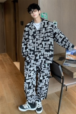 港风V领长袖衬衫一套装九分裤男搭配9分袖POLO衫男TZ7732P75控，男装衬衫，星座226-1
