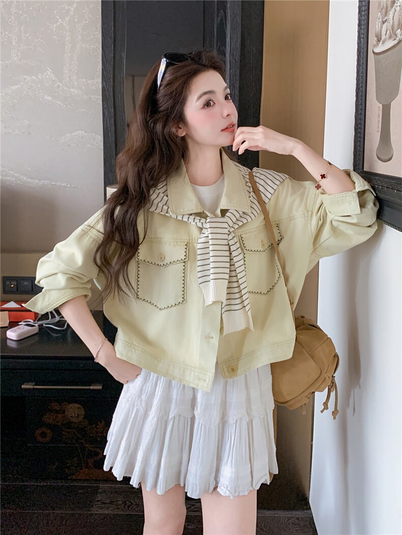 2B081-7706-p160-K238韩系条纹针织披肩长袖牛仔上衣2026春季新款,女装短外套,韩蜜菓