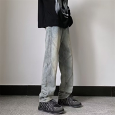 高街美式复古拼接牛仔裤男宽松直筒hiphop垂坠感显瘦裤子-N4022，男装牛仔裤，星座601-2