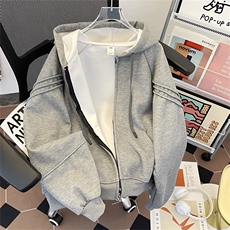 2025春季新款美式高级感宽松慵懒风连帽灰色卫衣套装女春秋外套，男装休闲套装，星座715-4