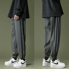 20秋冬新款港风宽松潮流加绒条纹拼接休闲裤男7728-P50，男装休闲裤，电商A059
