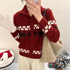 2026年秋季时尚百搭通勤简约休闲爱心提花高领开衫，女装针织衫/毛衣，萱芳婷羊绒