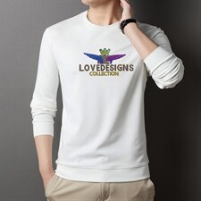 春秋季男士长袖印花圆领上衣中年商务休闲打底衫加厚时尚卫衣男装，男装卫衣，电商B212（原钱塘6029）