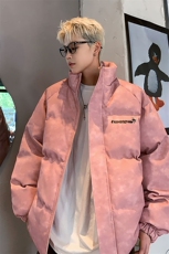 港风立领PU皮复古做旧印花字母图案设计棉衣男MY77719P130控178，男装棉衣，星座227-7