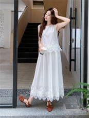 蕾丝拼接无袖黄色背心上衣半身裙套装女夏两件套爆款学院风超火，女装套装/套裙，浙宝210（原浙宝191）