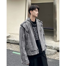 港风小众拼接设计感牛仔外套男春秋做旧水洗休闲夹克JK08856-P70，男装工装外套，星座308B-2