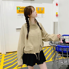 卡其色高级感工装短外套女2023年春秋新款韩版小个子显瘦夹克上衣，女装短外套，辉之琳