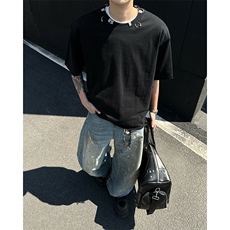 潮牌痞帅炸街t恤男重磅美式金属环扣短袖夏季小众半袖T0582-P48，男装T恤，星座308B-1