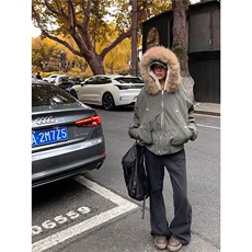 冬季保暖毛领连帽加绒夹克外套美式工装风派克服棉衣，男装夹克，星座506A