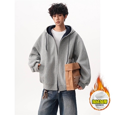 480G重磅加绒硬挺boxy男女秋冬美式高街双层撞色连帽卫衣开衫外套，女装短外套，电商A486-1