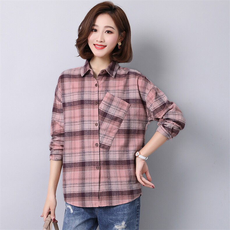 个性时尚格子衬衫潮流舒适2025年秋季中长款长袖优雅休闲文艺，女装衬衫，风姿绰