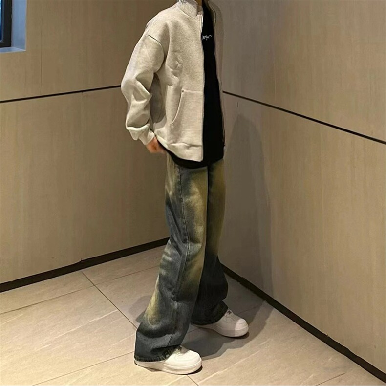 美式ins高街hiphop重工艺水洗微喇复古蓝牛仔裤货号K2320P55,男装牛仔裤,电商A063