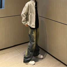 美式ins高街hiphop重工艺水洗微喇复古蓝牛仔裤货号K2320P55，男装牛仔裤，电商A063