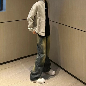 美式ins高街hiphop重工艺水洗微喇复古蓝牛仔裤货号K2320P55图片