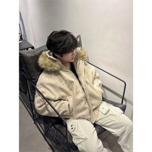 美式座山雕双拉链灰色连帽卫衣女秋冬宽松慵懒风开衫百搭短外套图片