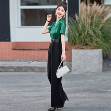 设计感御姐时尚气质轻奢连体裤女2025夏季短袖高腰拼接修身连衣裤，女装连体裤，微微衣阁