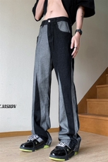 B221美式ins高街小众情侣个性款拼接微喇牛仔裤LK23095-P65控88，男装牛仔裤，电商B221