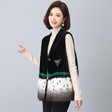 皮毛一体马甲女秋冬新款2023气质无袖仿水貂毛拼接背心马甲，女装大码女装，奕阳依阁