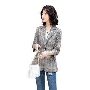 时尚拼接薄款七分袖西装外套女 春夏新款显瘦百搭气质小西服图片