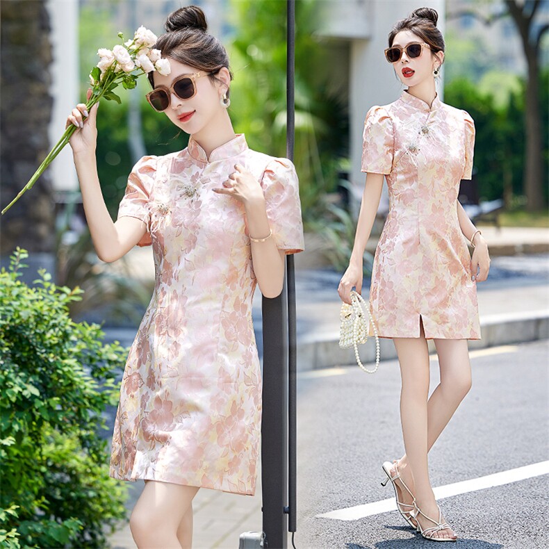 小个子新中式复古盘扣高档日常改良旗袍中长款连衣裙夏季新款，女装连衣裙，伊仟回