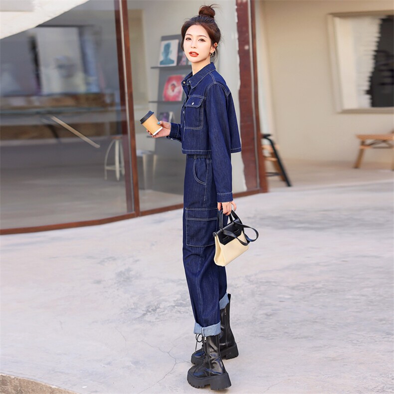 高端欧货秋装2025年新款女时尚工装牛仔套装女潮炸街两件套小个子,女装套装/套裙,意芙