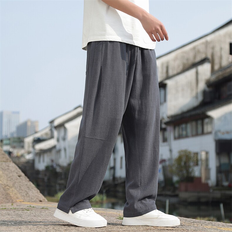 2025新款男士风亚麻休闲裤男直筒垂感裤子,男装休闲裤,电商A008