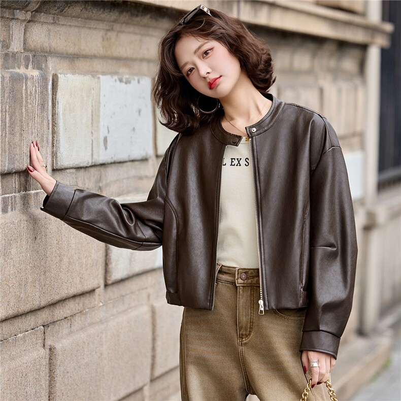 2026春装新款休闲时尚皮衣小外套机车服女装,女装皮衣,1C078