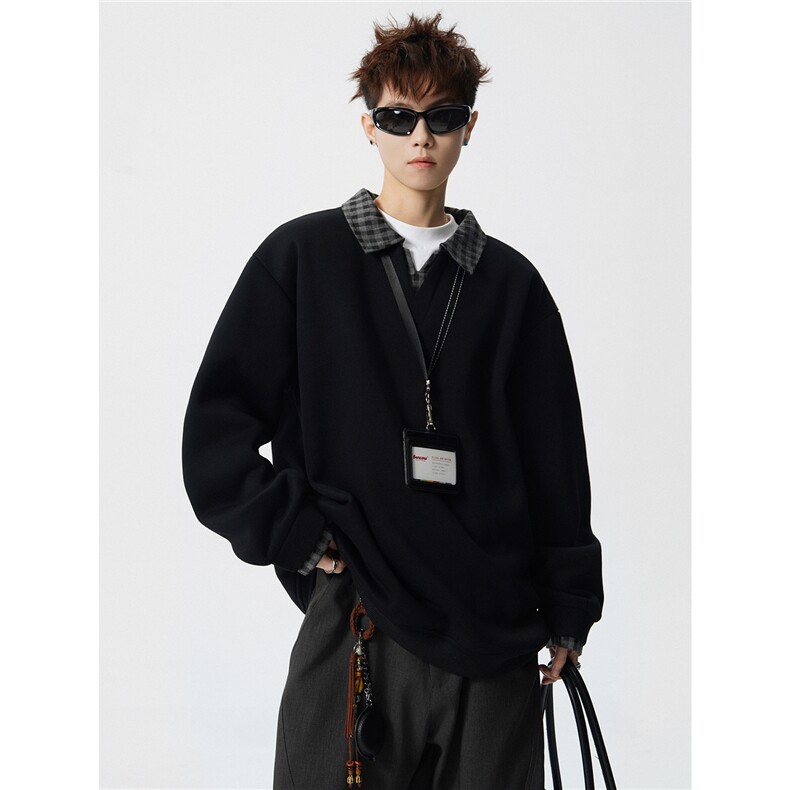 WY5562JR-P50特控98大码拼格子加绒加厚卫衣,男装卫衣,电商D232
