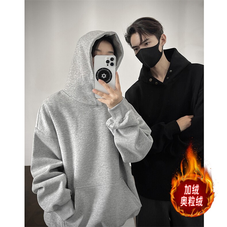 重磅500克双排扣连帽卫衣纯色宽加绒奥粒绒外套上衣 RH5343JR-P57图片