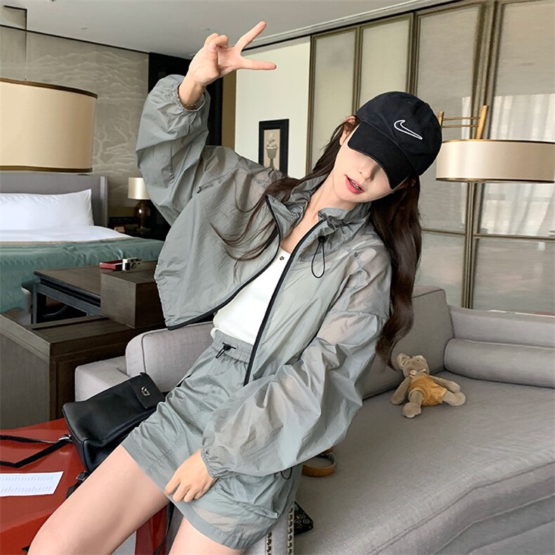 2025夏季新款宽松轻薄运动风外套防晒衣套装今年流行工装半身裙女,女装套装/套裙,纯色衣恋