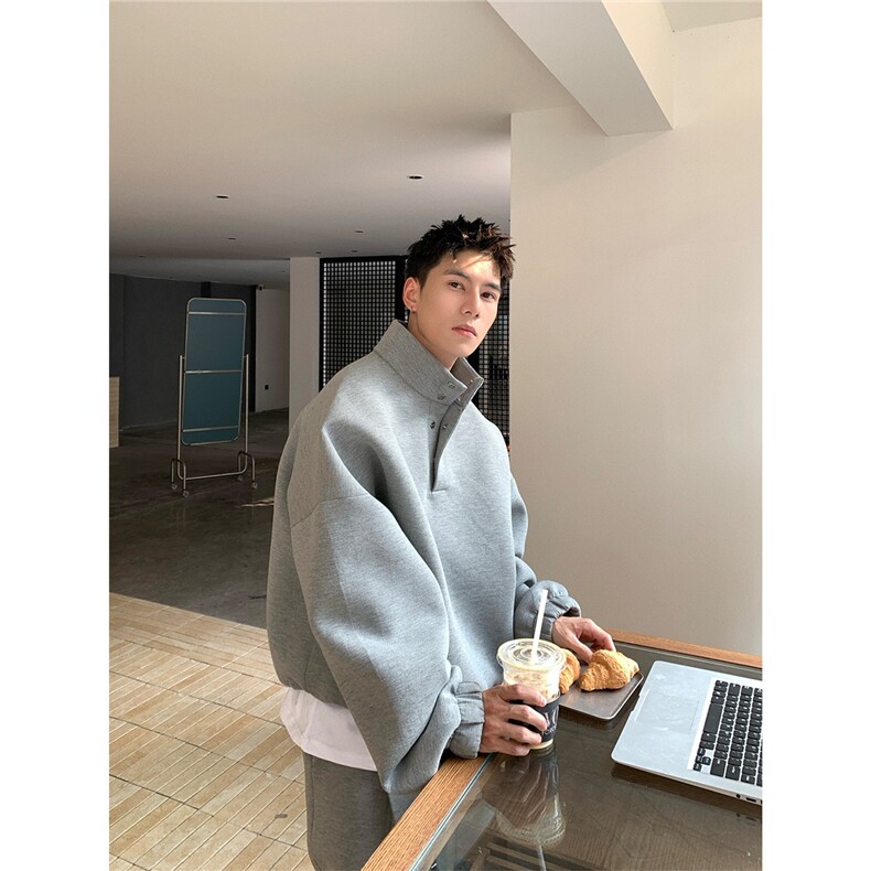 JY736-P49 潮牌美式立领卫衣男运动套头上衣廓形宽松外套 网图图片