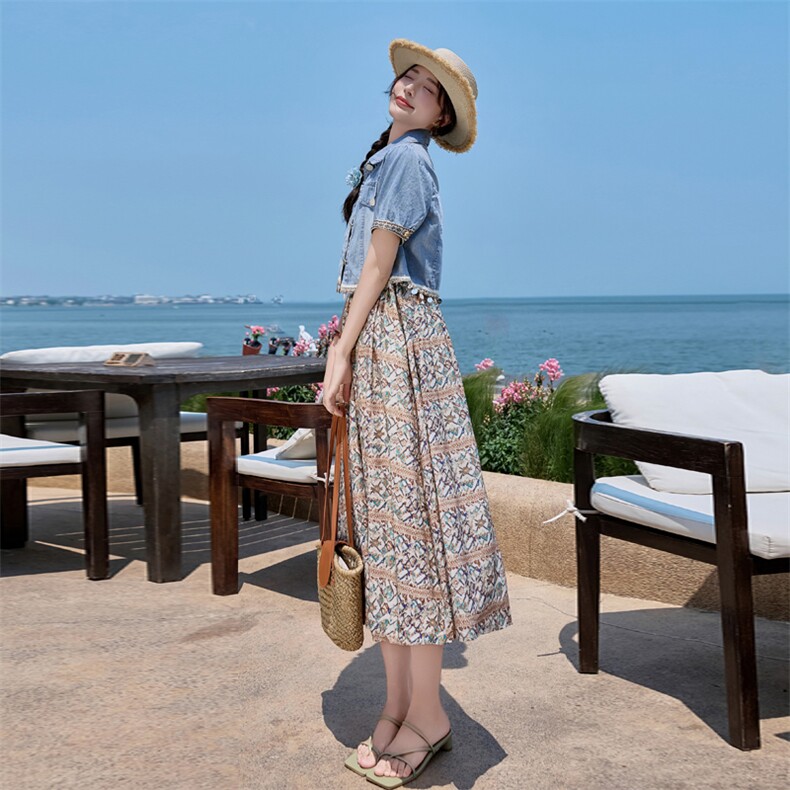 2025夏季新款现货花边连衣裙配牛仔两件套2C056-9507-P155-K218图片