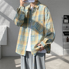 衬衫男秋季新款港风宽松磨毛格子长袖衬衣CS601-特P27，男装衬衫，星座214-3