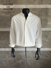 2026老钱风立领男士长袖宽松衬衫白S123/P65控98，男装衬衫，电商A242