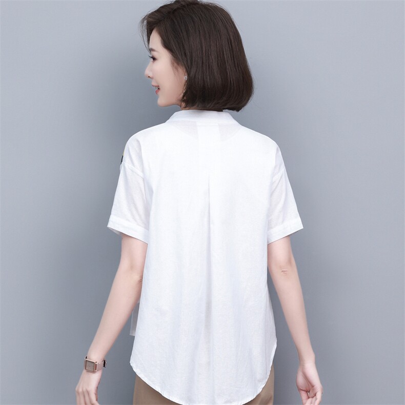 (新款)2024夏棉麻T恤水墨画复古中老年妈妈装衬衫女三年不下架,女装T恤,璐依舞