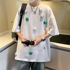 1港风运动情侣大码M-5XL嘻哈网红小爱心圆领短袖T恤DT7742P55控78，男装T恤，星座226-2