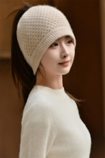 时尚保暖羊绒针织帽秋冬必备加厚露辫设计舒适百搭女士毛线帽，帽子，蒙娇羊绒