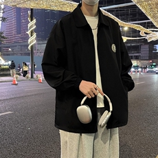 简约贴标工装外套男女春秋季薄款街头休闲情侣装夹克上衣~Y669，男装夹克，星座601-2