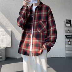 衬衫男春季新款港风宽松磨毛格子长袖衬衣CS2018-P35，男装衬衫，星座214-3