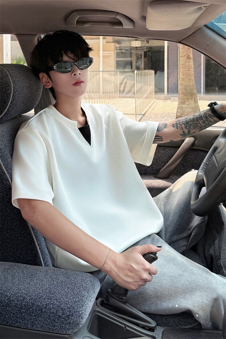 亨利领短袖T恤假两件美式宽松打底衫情侣半袖上衣短袖半袖特P30,男装T恤,电商B319
